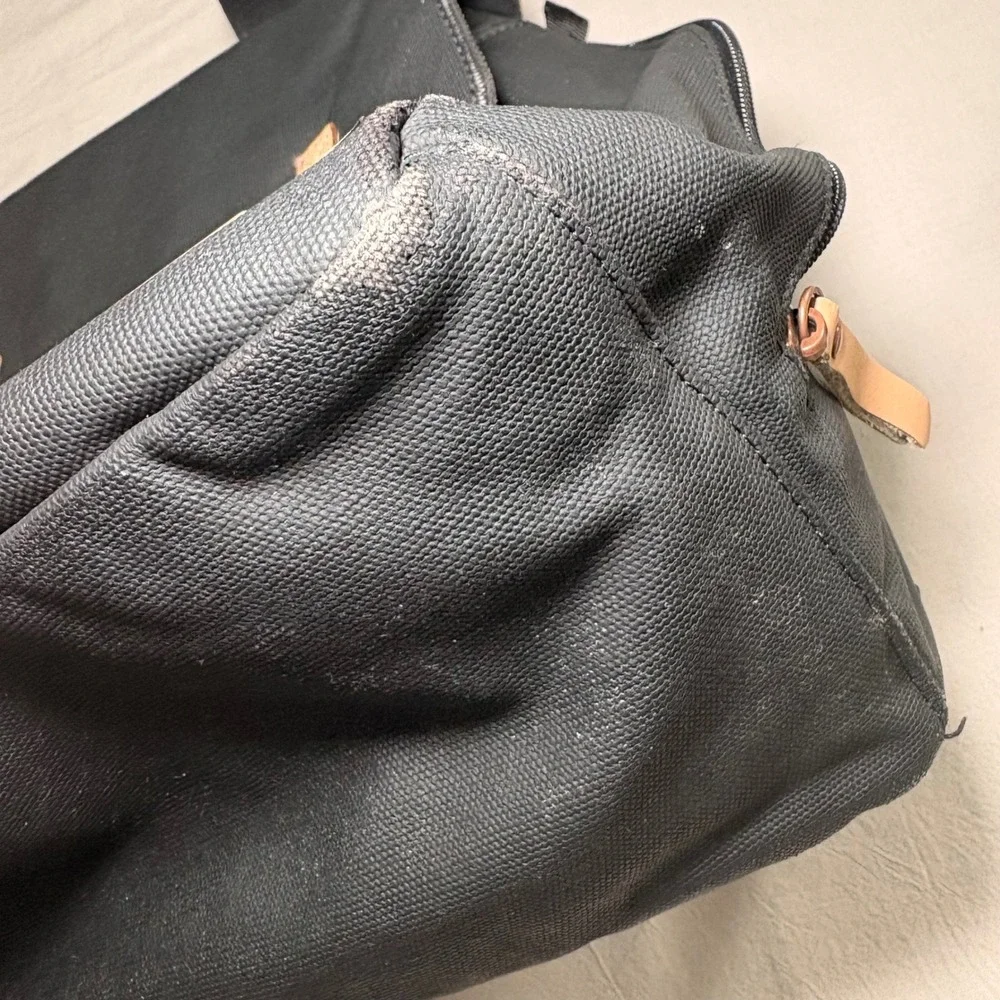Petunia Pickle‎ Bottom Diaper Bag Backpack Black Canvas Leather Trim Travel Bag